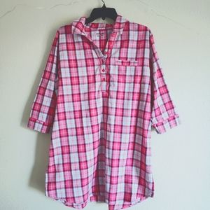 Joe Boxer Sleep Shirt Pajama Shirt Plaid Fleece Pink and White